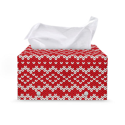 Geometric Knitted Pattern Print Leather Tissue Box Cover