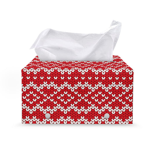 Geometric Knitted Pattern Print Leather Tissue Box Cover