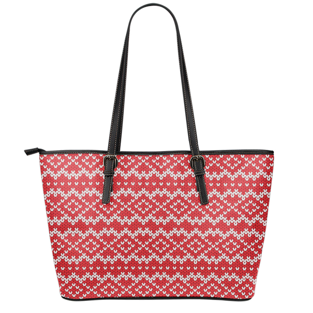 Geometric Knitted Pattern Print Leather Tote Bag