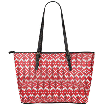 Geometric Knitted Pattern Print Leather Tote Bag