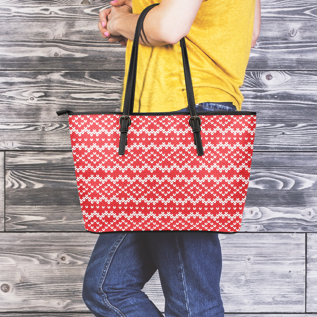 Geometric Knitted Pattern Print Leather Tote Bag
