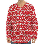 Geometric Knitted Pattern Print Long Sleeve Baseball Jersey