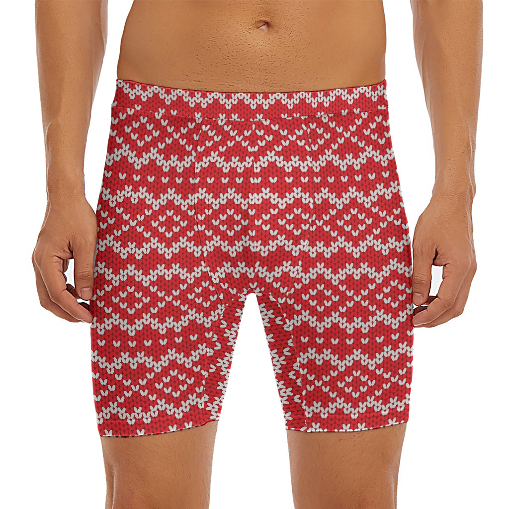 Geometric Knitted Pattern Print Men's Long Boxer Briefs