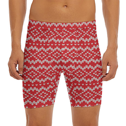 Geometric Knitted Pattern Print Men's Long Boxer Briefs