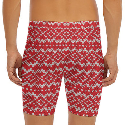 Geometric Knitted Pattern Print Men's Long Boxer Briefs
