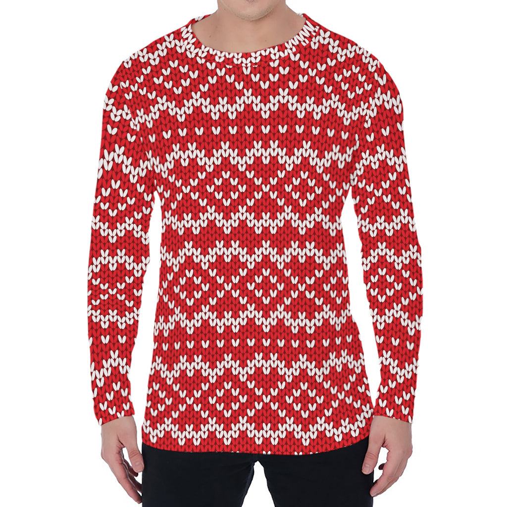 Geometric Knitted Pattern Print Men's Long Sleeve T-Shirt