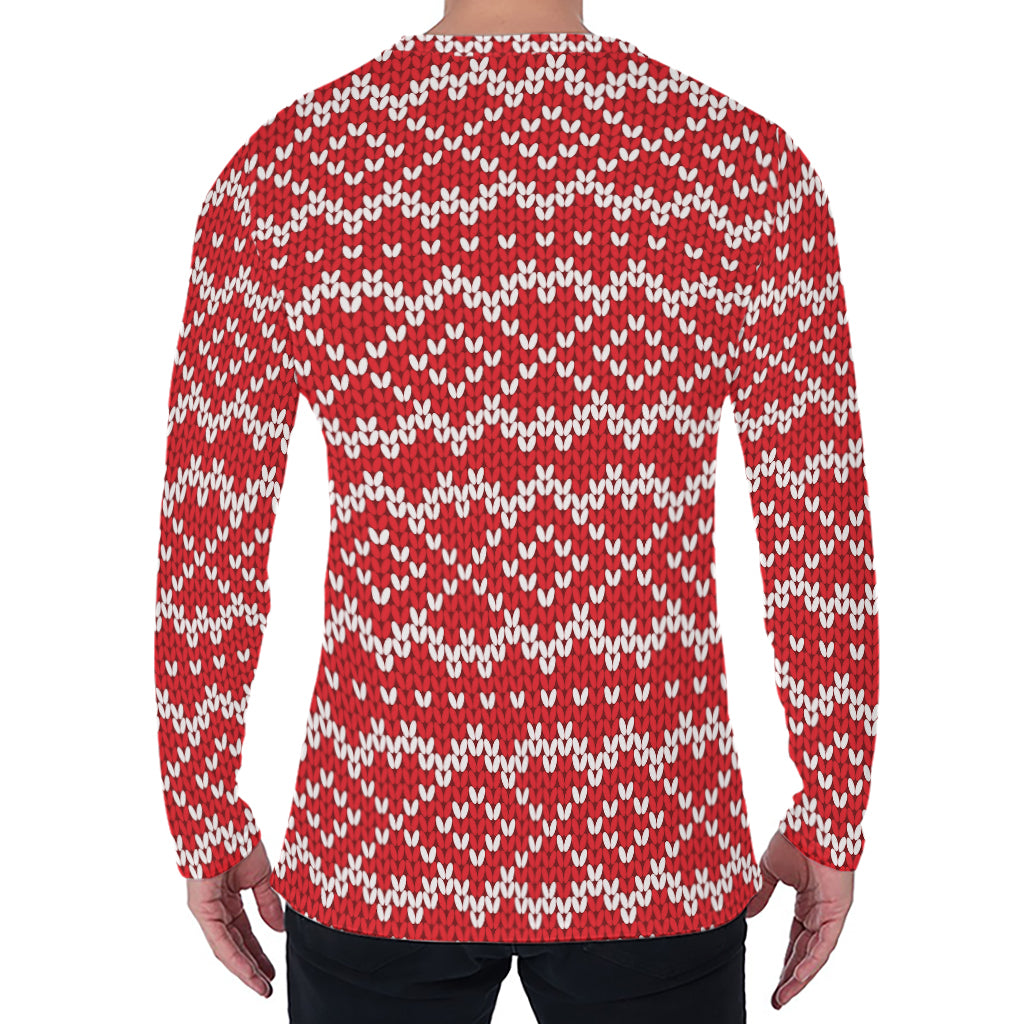 Geometric Knitted Pattern Print Men's Long Sleeve T-Shirt