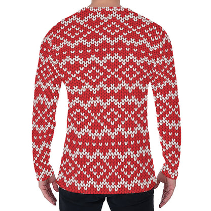 Geometric Knitted Pattern Print Men's Long Sleeve T-Shirt