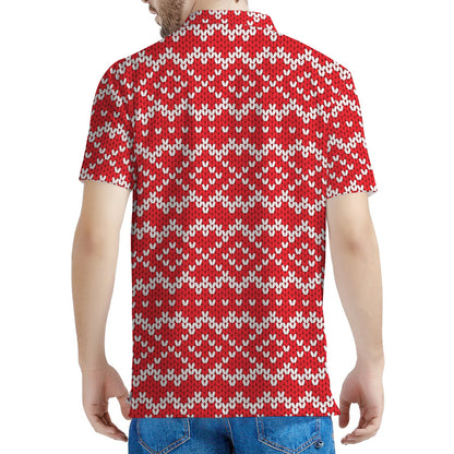 Geometric Knitted Pattern Print Men's Polo Shirt