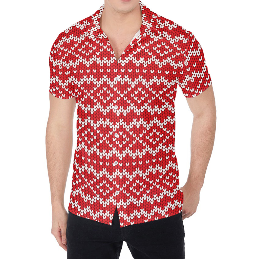 Geometric Knitted Pattern Print Men's Shirt