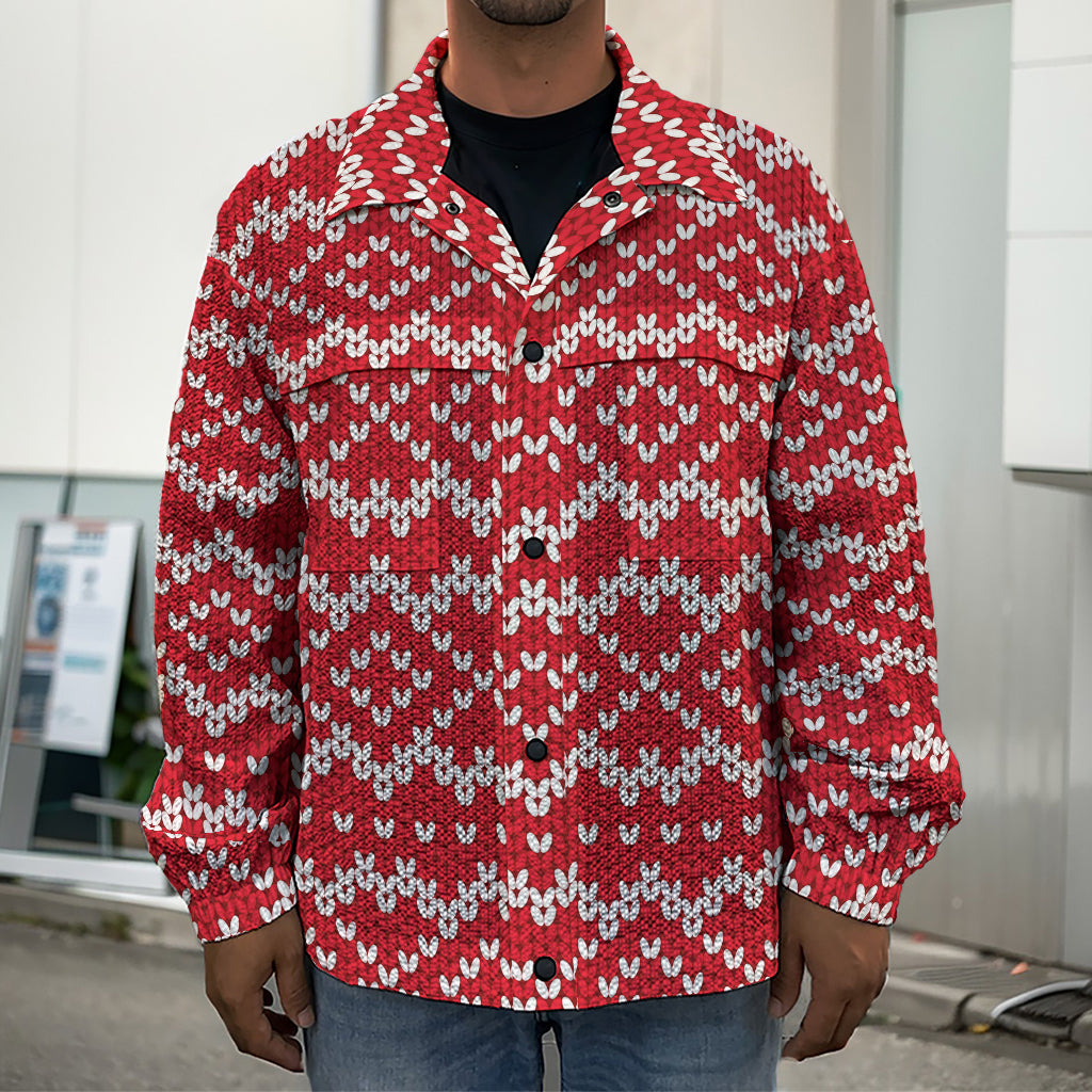 Geometric Knitted Pattern Print Men's Shirt Jacket