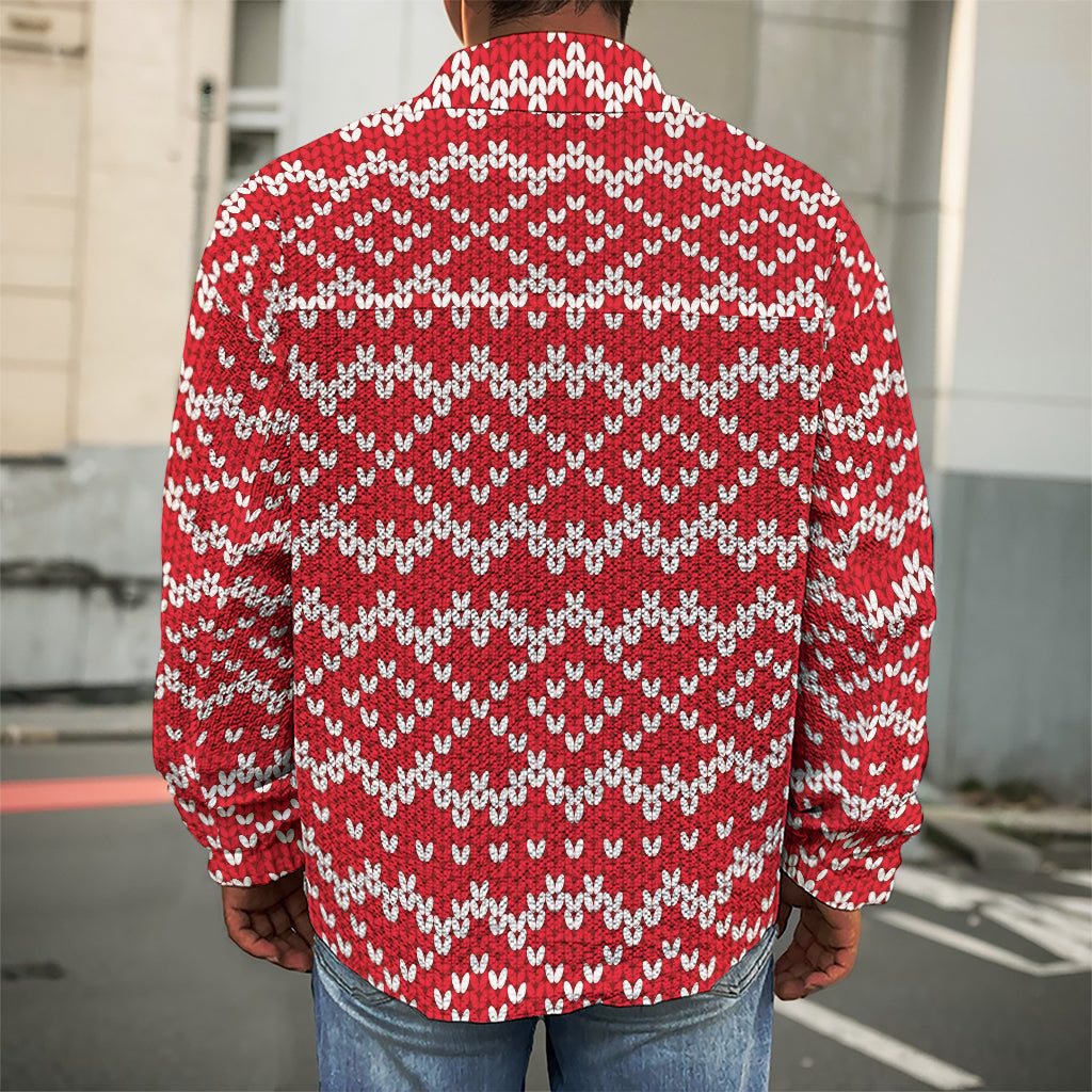 Geometric Knitted Pattern Print Men's Shirt Jacket