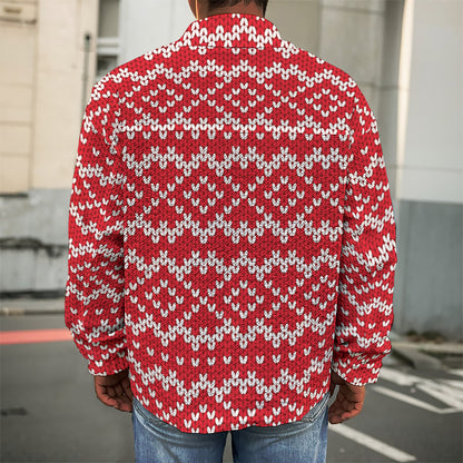 Geometric Knitted Pattern Print Men's Shirt Jacket
