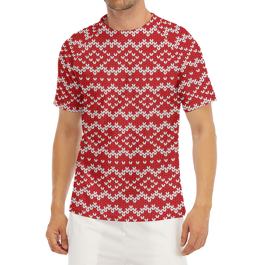 Geometric Knitted Pattern Print Men's Short Sleeve Rash Guard