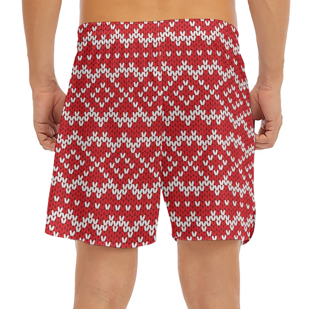 Geometric Knitted Pattern Print Men's Split Running Shorts