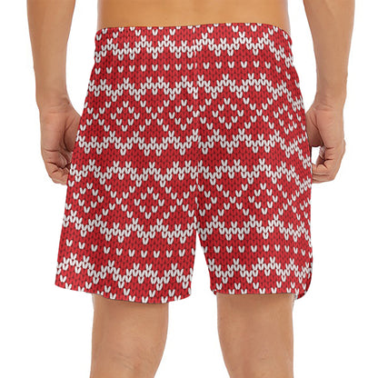Geometric Knitted Pattern Print Men's Split Running Shorts