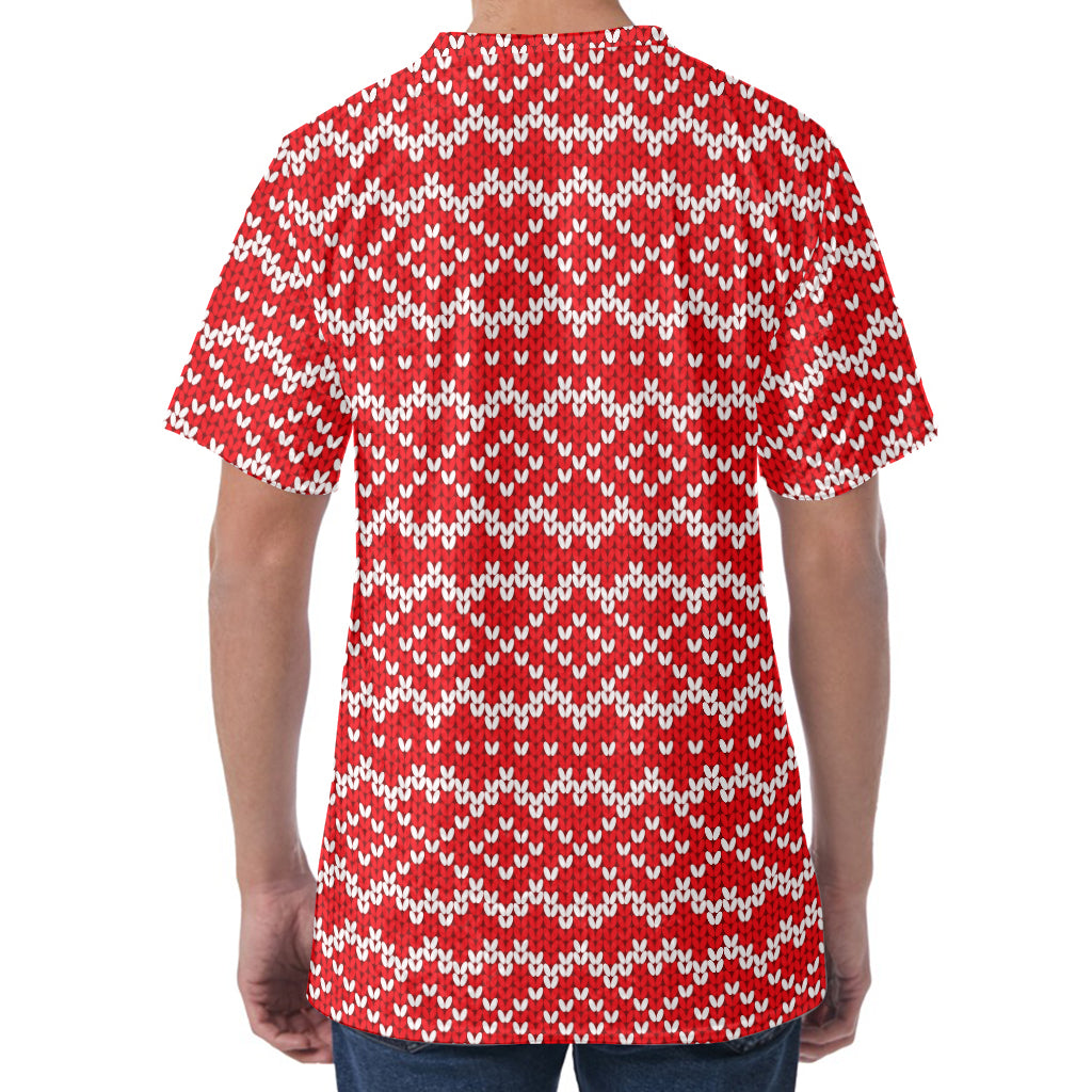 Geometric Knitted Pattern Print Men's Velvet T-Shirt