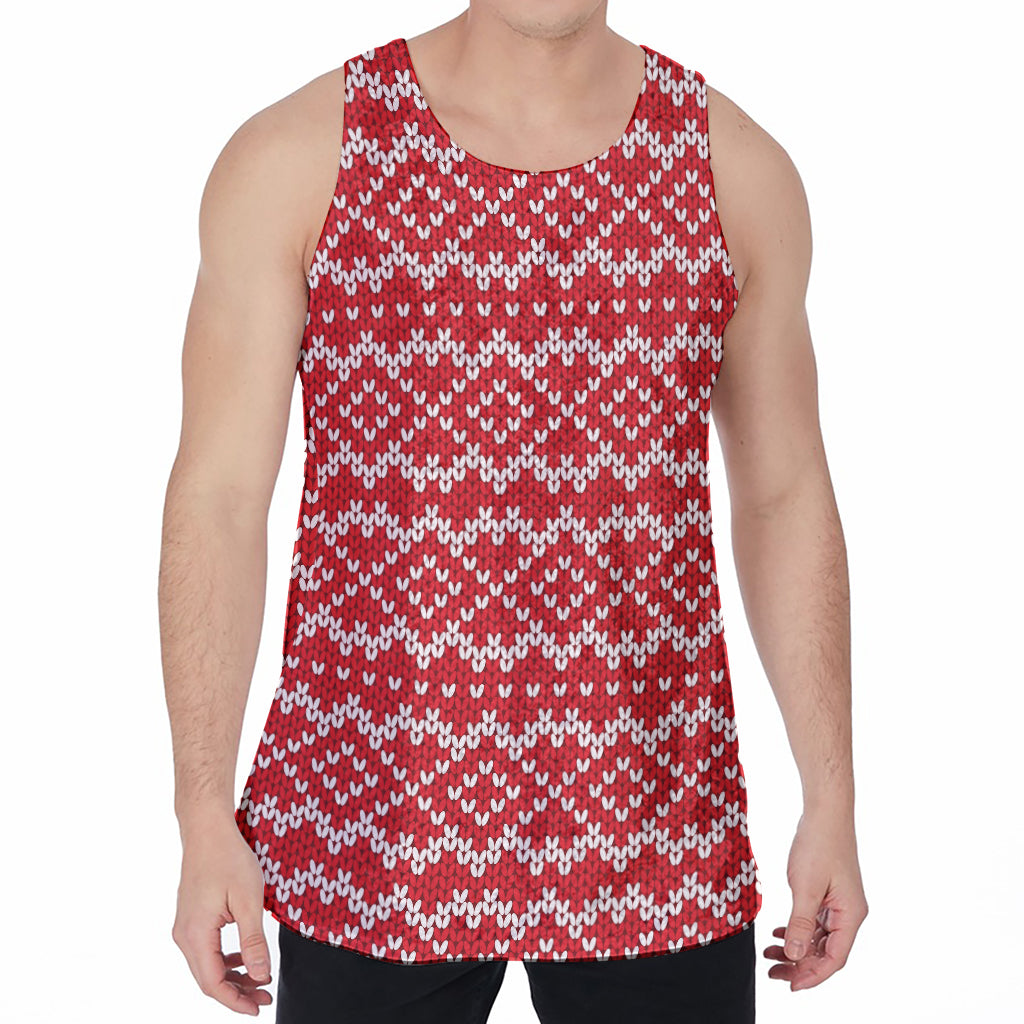Geometric Knitted Pattern Print Men's Velvet Tank Top