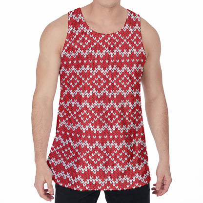 Geometric Knitted Pattern Print Men's Velvet Tank Top