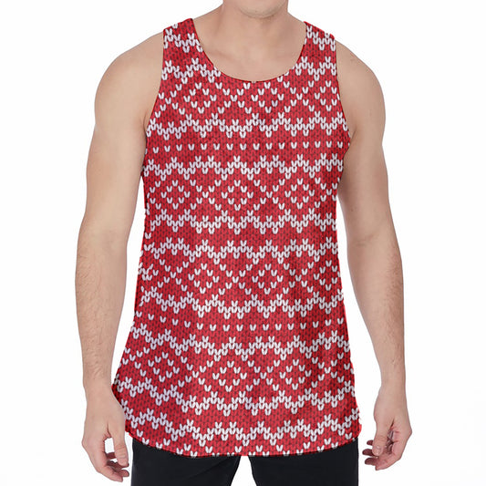 Geometric Knitted Pattern Print Men's Velvet Tank Top