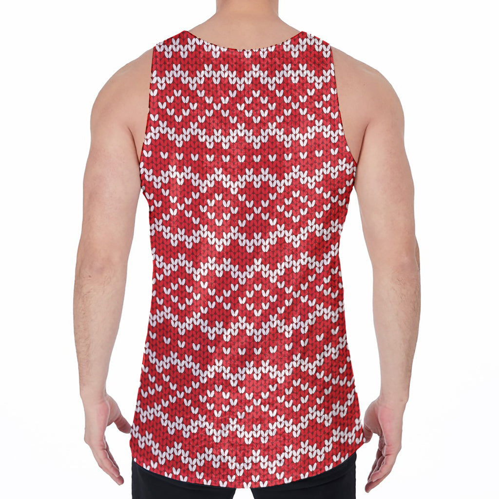 Geometric Knitted Pattern Print Men's Velvet Tank Top