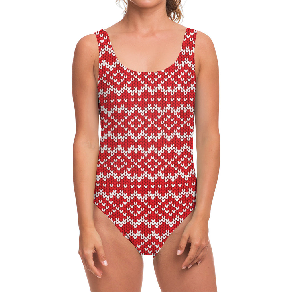 Geometric Knitted Pattern Print One Piece Swimsuit