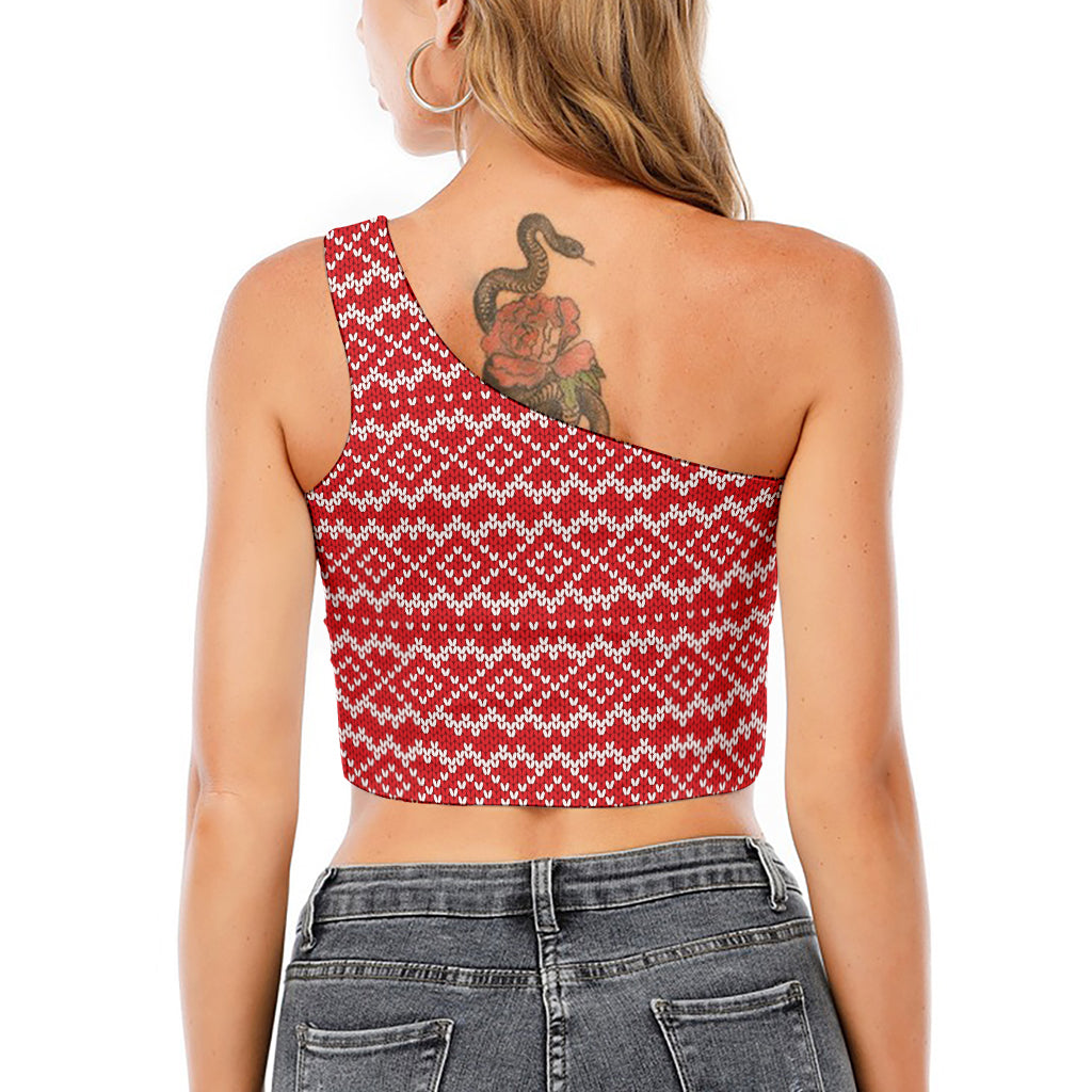 Geometric Knitted Pattern Print One Shoulder Crop Top