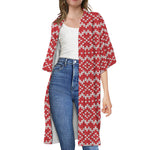 Geometric Knitted Pattern Print Open Front Beach Cover Up