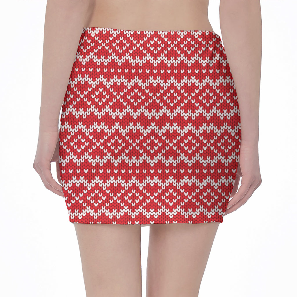 Geometric Knitted Pattern Print Pencil Mini Skirt
