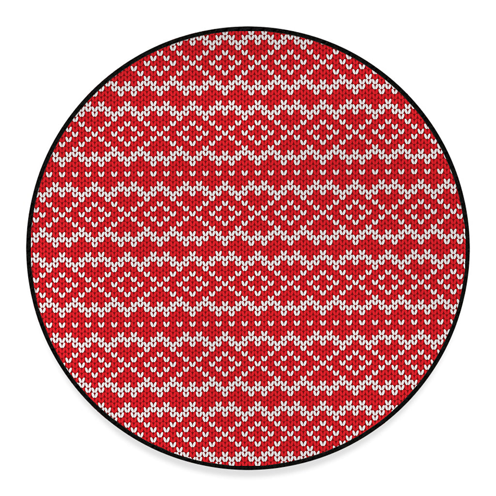 Geometric Knitted Pattern Print Round Floor Mat