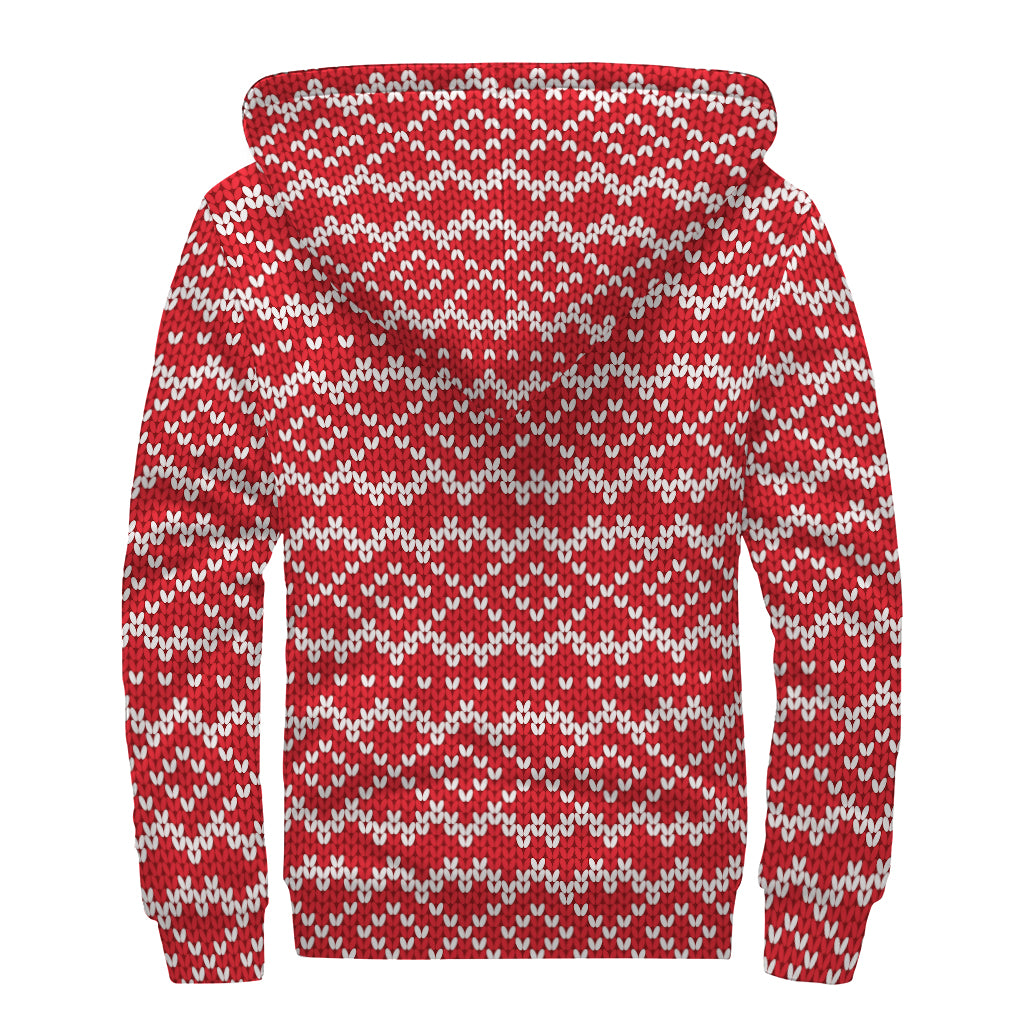 Geometric Knitted Pattern Print Sherpa Lined Zip Up Hoodie