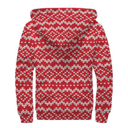 Geometric Knitted Pattern Print Sherpa Lined Zip Up Hoodie