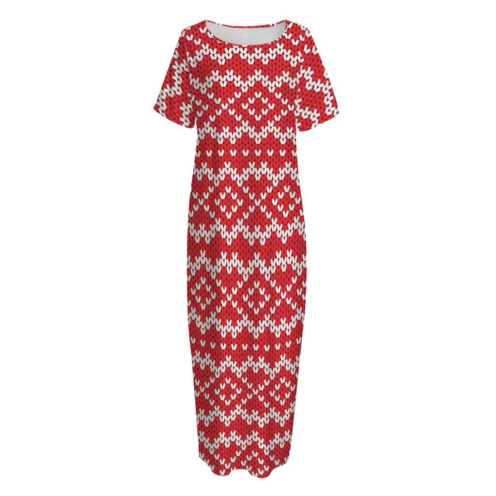 Geometric Knitted Pattern Print Short Sleeve Long Nightdress