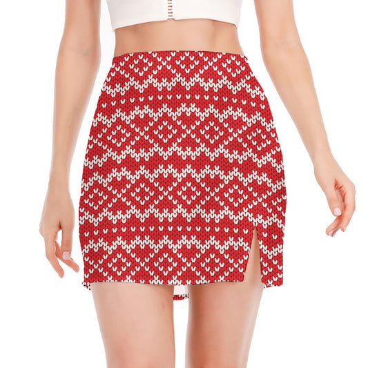 Geometric Knitted Pattern Print Side Slit Mini Skirt