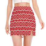 Geometric Knitted Pattern Print Side Slit Mini Skirt