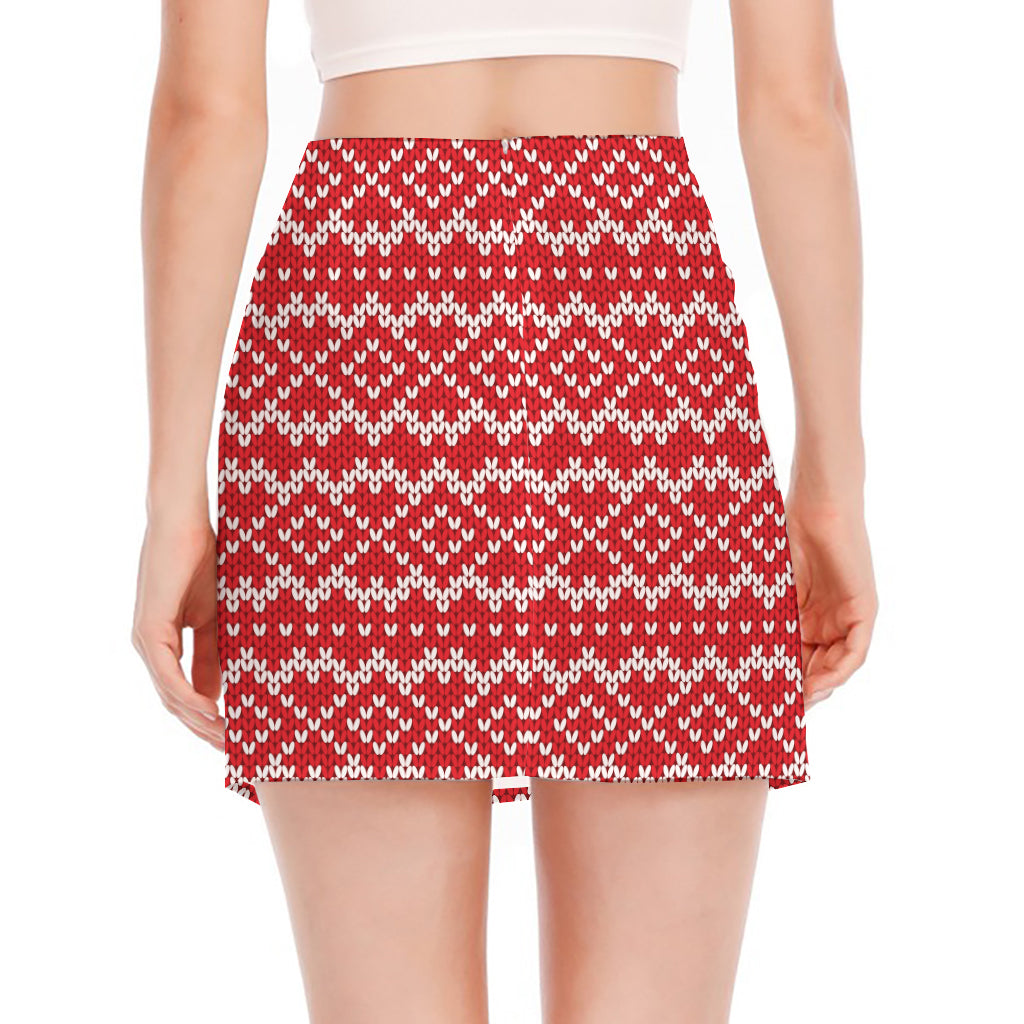 Geometric Knitted Pattern Print Side Slit Mini Skirt