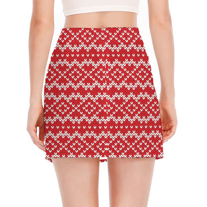 Geometric Knitted Pattern Print Side Slit Mini Skirt