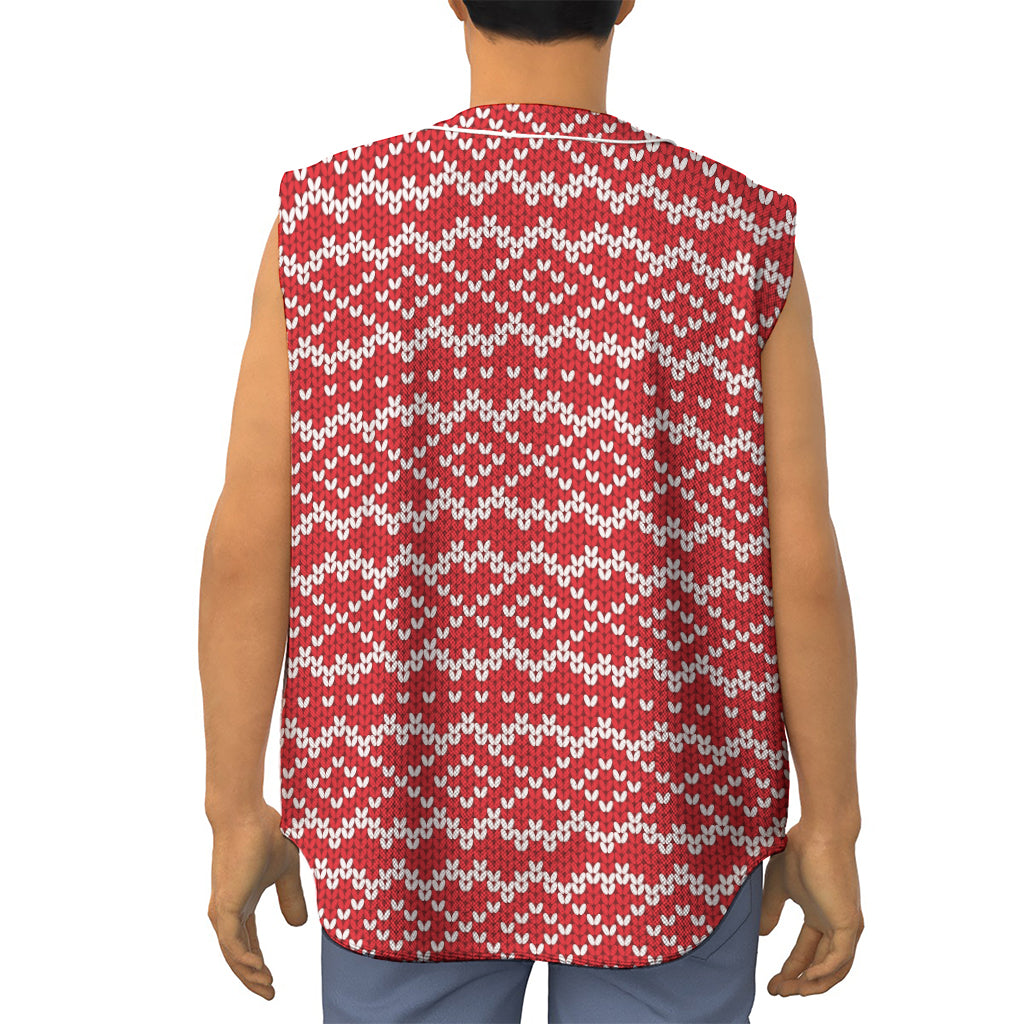 Geometric Knitted Pattern Print Sleeveless Baseball Jersey