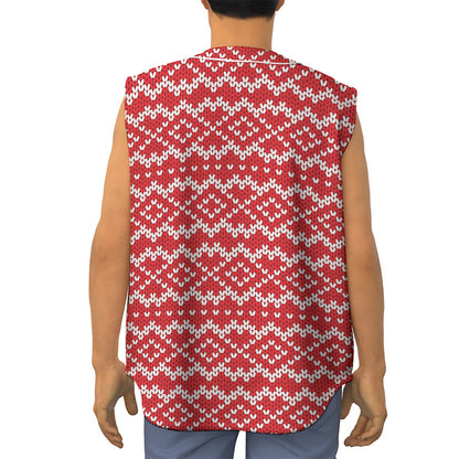 Geometric Knitted Pattern Print Sleeveless Baseball Jersey