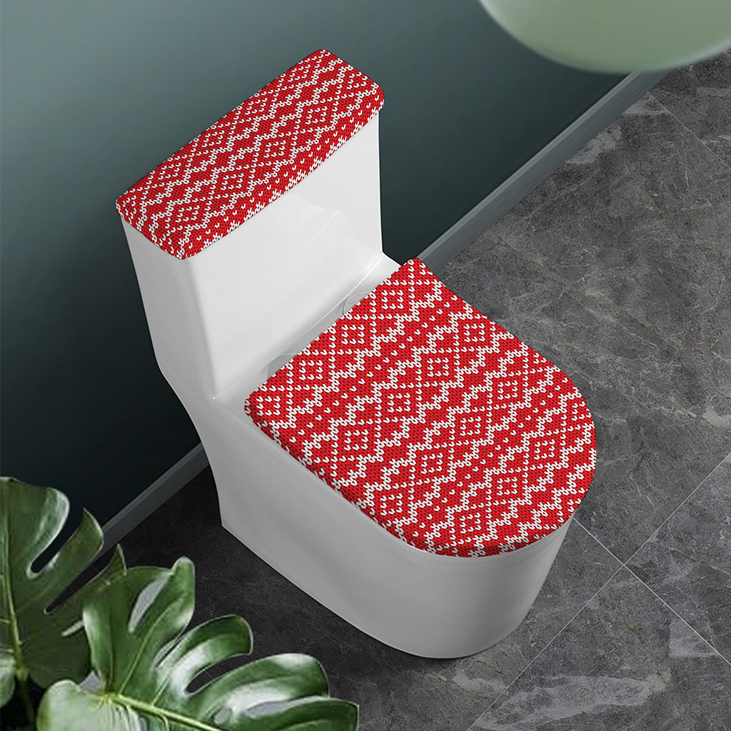 Geometric Knitted Pattern Print Toilet Lid And Tank Cover Set