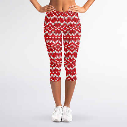 Geometric Knitted Pattern Print Women's Capri Leggings