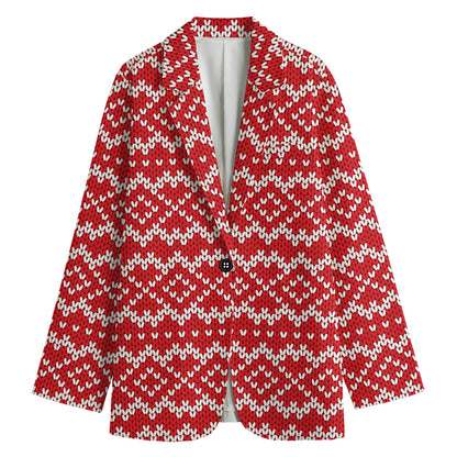Geometric Knitted Pattern Print Women's Cotton Blazer