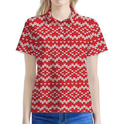 Geometric Knitted Pattern Print Women's Polo Shirt