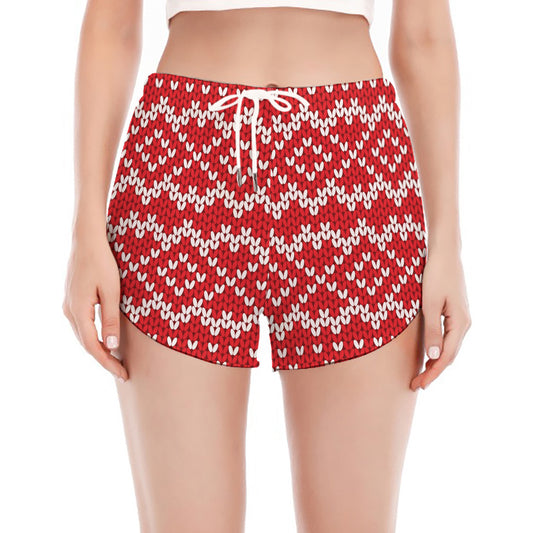Geometric Knitted Pattern Print Women's Split Running Shorts