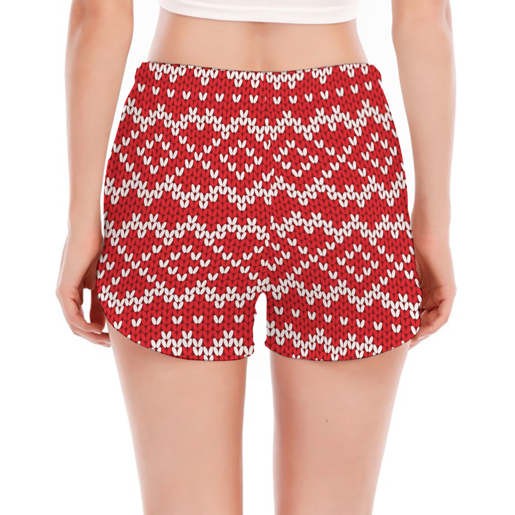 Geometric Knitted Pattern Print Women's Split Running Shorts