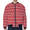 Geometric Knitted Pattern Print Zip Sleeve Bomber Jacket