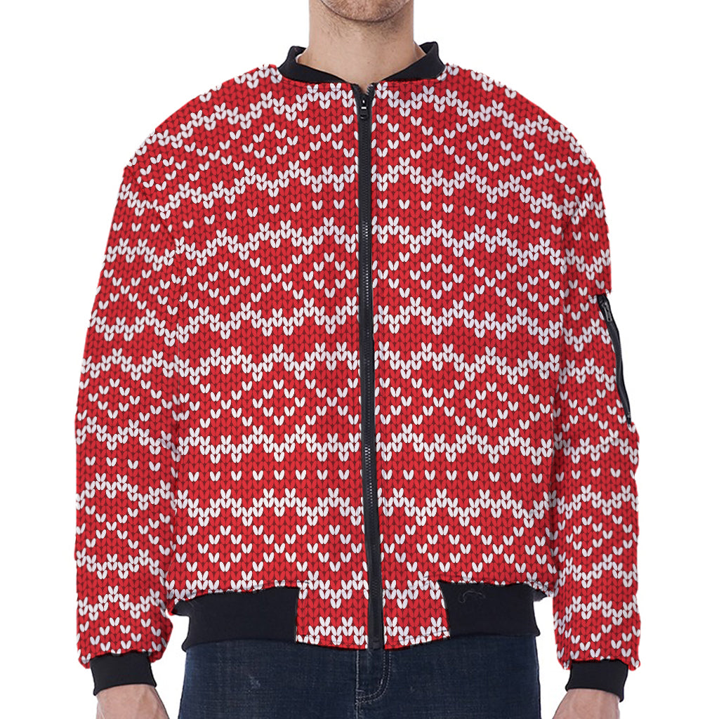 Geometric Knitted Pattern Print Zip Sleeve Bomber Jacket