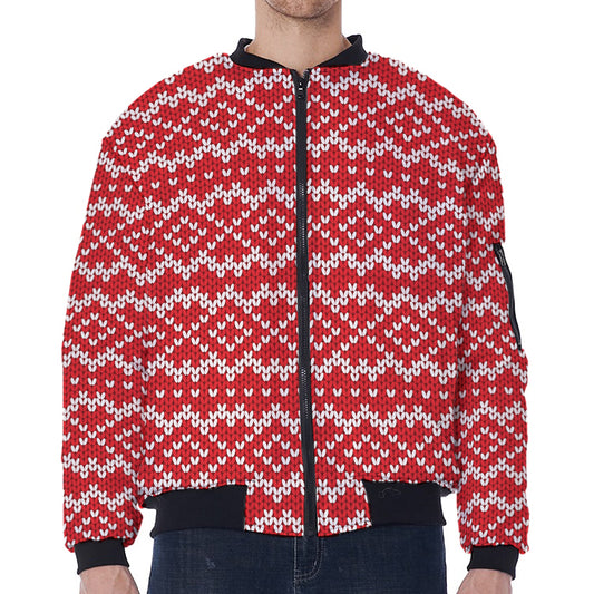 Geometric Knitted Pattern Print Zip Sleeve Bomber Jacket