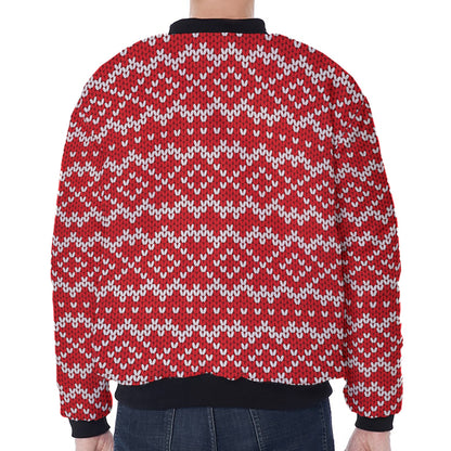 Geometric Knitted Pattern Print Zip Sleeve Bomber Jacket