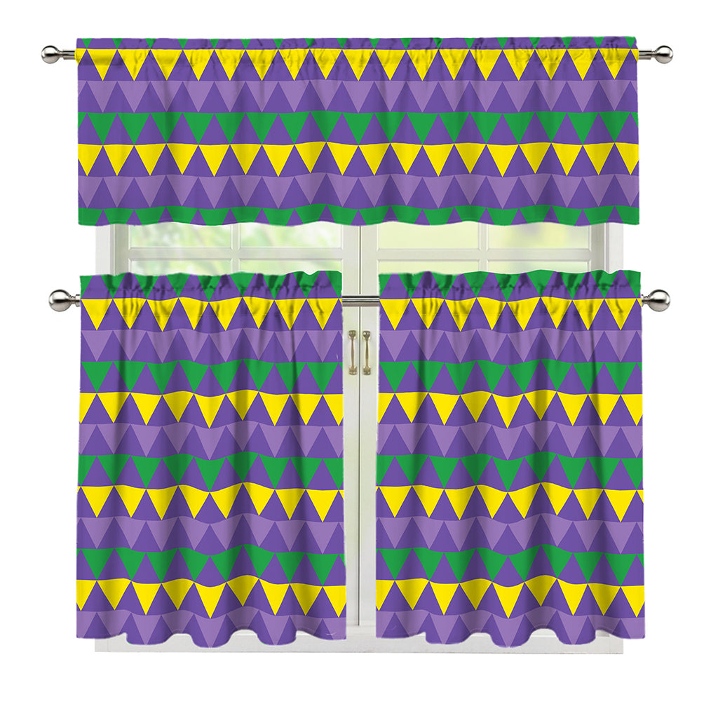 Geometric Mardi Gras Pattern Print 3 Piece Kitchen Curtains